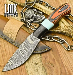 LMK Handmade Skinner Knife Twist Damascus Hard Wood Survival Veterans Gift - Picture 1 of 10