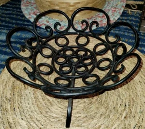 Shabby Chic Cottage Scrollwork Lacy Cast Iron Footed Basket - Picture 1 of 9