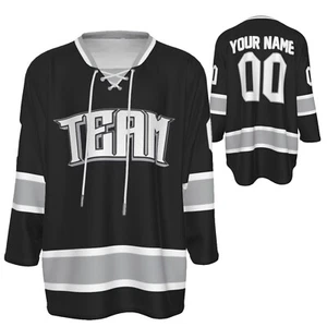 NEW Custom Personalized Black and Gray Silver Team Hockey Jersey Shirt JS-7 - Picture 1 of 6
