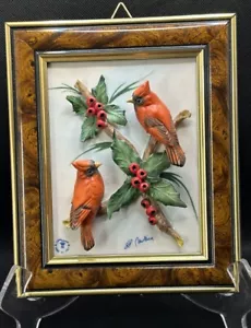 Targa 3D vintage Capodimonte arte da parete uccellino floreale da appendere firmata italiana - Foto 1 di 10