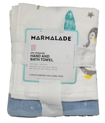 Juego de toallas de baño de mano Penguin, algodón, juego de 2 piezas para niños de Marmalade Foto 1 de 4
