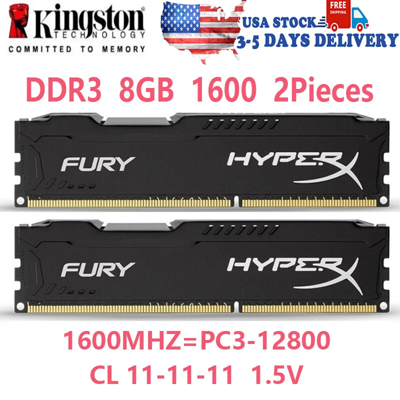 HyperX FURY DDR3 16GB 2x8GB 1600MHz PC3-12800 Desktop RAM Memory DIMM 240pin - Image 1 of 4