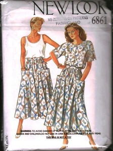 6861 Vintage NEW LOOK Schnittmuster Misses 90er Freizeit Rock Top Shirt Bluse - Bild 1 von 2