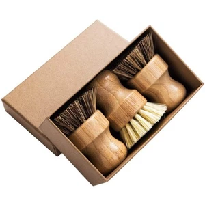 Palm Pot Brush- Bamboo Round 3 Packs Mini Dish Brush Natural Scrub Brush Dura... - Picture 1 of 6
