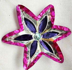 Vintage Retro MCM 5” punched Tin Star flower ?Mexico Christmas Ornament Folk Art - Picture 1 of 10