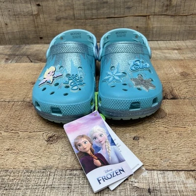 Disney Crocs Frozen Elsa Classic Clog Blue Kids Girls NWT! Size 2 - Image 1 of 4