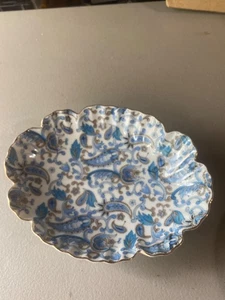 Vintage Lefton Porzellan Blau & Gold Paisley Halbmond Knochen Schale - Bild 1 von 2