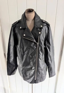 Sehr Lederjacke UK 18 schwarz Biker Reißverschluss - Bild 1 von 16