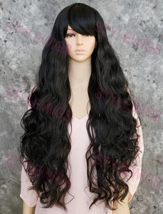 Off Black extra lange geschichtete lose gewellte Locken hitzebeständige Perücke EVBM 1B - Bild 1 von 8