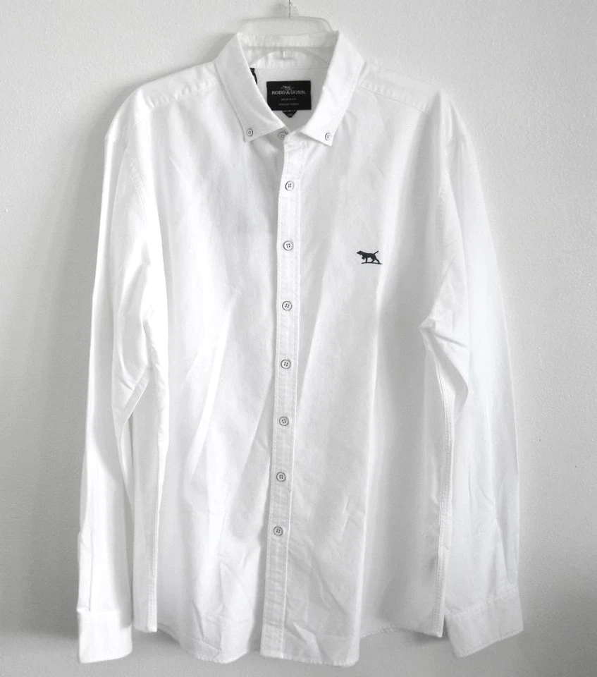 Мужская рубашка с длинным рукавом RODD & GUNN Albini Sports Fit размер 2XL белоснежная - новая с ценниками - Изображение 1 из 4