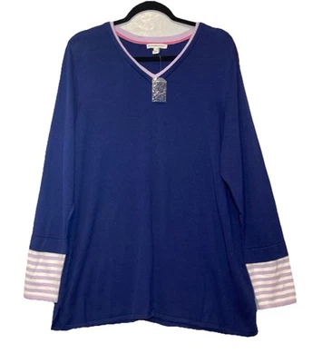 Suéter túnica suéter Isaac Mizrahi Live azul marino XL ribete a rayas cuello preppy nuevo sin etiquetas Foto 1 de 4