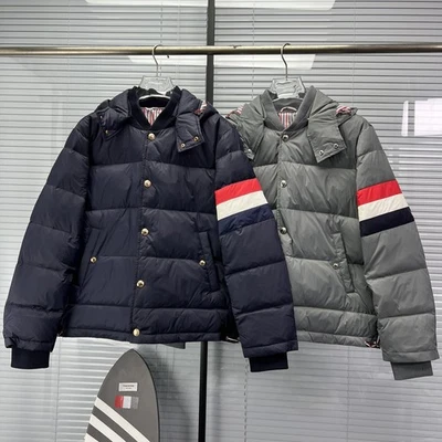 Thom Browne Men/women's Long-sleeved Stand-up Collar Hooded Comfort Down Jacket - Image 1 of 4