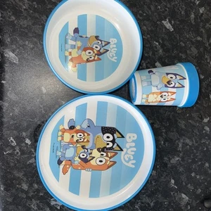 Bluey 3pcs Bicolor Kids Dinner Tableware Set Plate, Bowl & Tumbler - Picture 1 of 1
