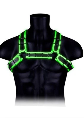 OUCH! Arnés Bulldog con hebilla de cuero unido VERDE NEÓN Brilla en la oscuridad | L/XL | Foto 1 de 4