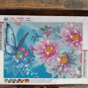 Diamond Painting Finished Completed 3D Wall Art Flowers Pink Lilac Butterflies - Picture 1 of 4