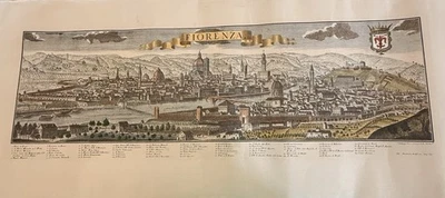 古董雕刻Fiorenza全景地图(意大利佛罗伦萨)彩色印刷纸上 — 第 1/4 张图片