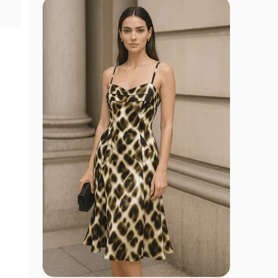 Just Cavalli Satin Leopard A-line Slip Dress Size 44 / 8 Midi Length - Image 1 of 4