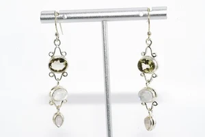 $395 925 Sterling Silver 14.20CT Natural Mixed Gemstones 3-Stone Dangle Earrings - Picture 1 of 8