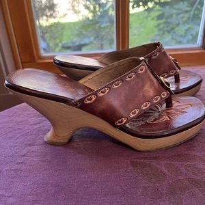 Vintage Fioni Leather Mules Sandals Size US 8 Brazil 48 Burgundy Brown Heels - Picture 1 of 6