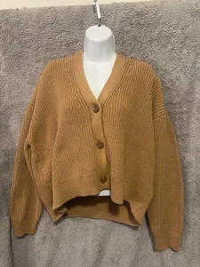 Quitte Damen Strickjacke groß camel 100% Bio Baumwolle cropped hellbraun Strick V-Ausschnitt - Bild 1 von 11
