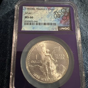 1985 Mo Mexico 1 Silver Onza, NGC Graded: MS 66 Libertad!  - Picture 1 of 5