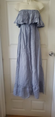 UNDERCOVER Maxi abito VS Victoria's Secret denim blu senza spalline lino XS Cottagecore Boho