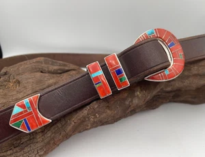 RARE CALVIN BEGAY /NORTON BECENTI STERLING SILVER INLAY BELT - Picture 1 of 11