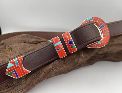 RARO CINTURÓN CON INCRUSTACIONES DE PLATA ESTERLINA CALVIN BEGAY/NORTON BECENTI  Foto 1 de 4