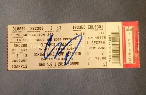 Corey Taylor SLIPKNOT Used Concert Ticket Signed JSA AUTHENTIC AUTOGRAPH Cover