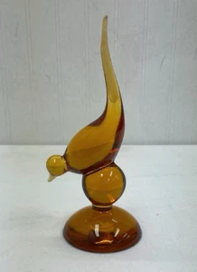 Vintage Viking Amberina Persimmon Orange Glass Long Tail Bird Figurine - Picture 1 of 8
