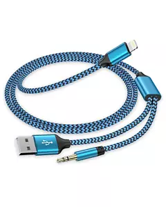 Car Aux Cord for Iphone, Lightning to 3.5MM Male Audio 2-In-1 MFI Certified 4Ft - Picture 1 of 8
