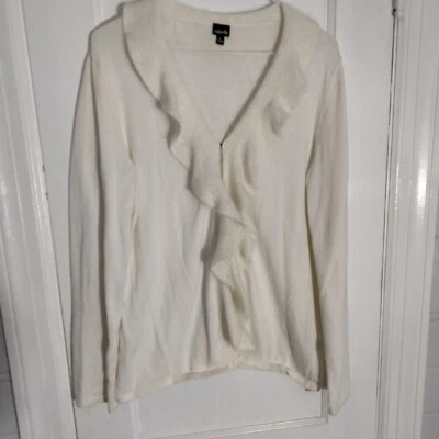 Cárdigan Rafaella Mujer Algodón Angora Lana Marfil Crema Manga Larga Talla Grande Foto 1 de 4