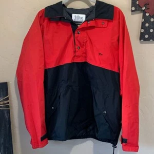Men's Vintage Red Black 10X Gore Tex Hooded 1/4 Zip Rain Jacket Coat Sz Large - Picture 1 of 11