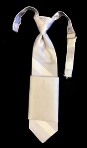 Boys Silver Long Tie and Pocket Square Set Hanky Pre-Tied Wedding Ring Bearer - Picture 1 of 1