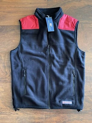 Vineyard Vines Men SMALL Black Red FLEECE SHEP VEST Zip Sleeveless Jacket NWT - Image 1 of 4