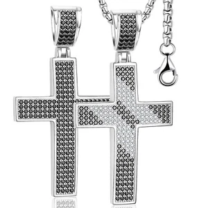 Collar Hip Hop Colgante Cruz Moissanita Redondo Plata 925 Chapado en Oro 18K 1.7CT - Imagen 1 de 17