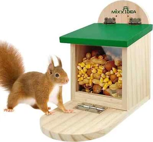 MIXXIDEA Futterbox Eichhörnchen aus Holz, Eichhörnchen Futterhaus für draußen Garten, Eichhörnchen - Bild 1 von 2