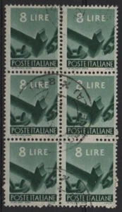 ITALIA 1948 DEMOCRATICA LIRE 8 NUMERO 6 FRANCOBOLLI UNITI OBLITERATI - Picture 1 of 1