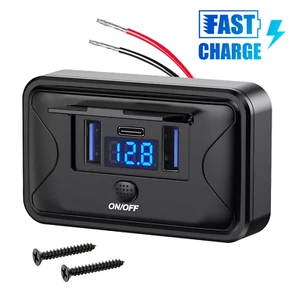 12V Double USB QC3.0 & PD Port Voiture Chargeur Rapide Prise Prise Marche-Arrêt Interrupteur - Photo 1 sur 6