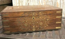 Antique Beautiful Carved Inlaid Jewelry Storage Box With Mirror