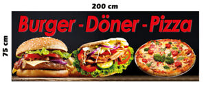 Banner Burger Döner Pizza 200 x 75 cm Spannband Werbung Bäckerei Imbiss Pommes
