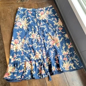 Lauren Ralph Lauren Prairie Cottagecore Cabin Floral Midi Skirt sz 14 Navy Pink - Picture 1 of 8