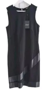 DKNY Dress Women's Black Midi Bodycon Party Jersey Leather Sleevless  UK 10 NWT - Picture 1 of 11
