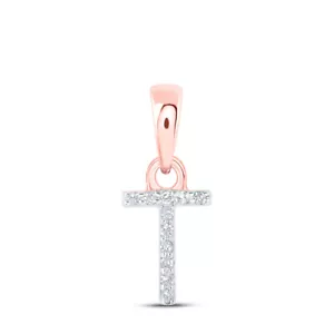10K Rose Gold Womens Round Diamond T Initial Letter Pendant .02 Cttw - Picture 1 of 2
