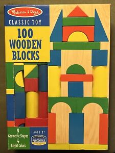 NEW Melissa & Doug 100 Wooden Blocks Set~Classic Toy 2+ Colorful Wood Shapes