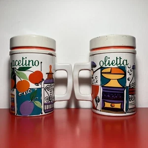 CERAMICA ANCIENNE PORCELAINE POF 2 Barattoli Set Tavola Olio Aceto Vintage 1970 - Foto 1 di 4