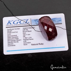 Certified 245.00 Ct Natural Red Ruby Round Checker Cut Briolette Bead Gems Gems - Picture 1 of 6