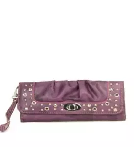 Purple Studded Turnlock Wristlet Wallet  - Picture 1 of 5