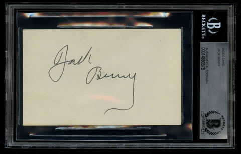 Jack Benny d1974 signed autograph auto 3x5 index card Actor & Comedian BAS Slab Cover
