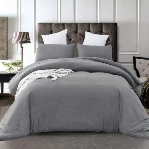 4PC Sheet Set/ 3Pc Duvet Set 800 TC Egyptian Cotton Gray Solid Adults/Teens - Image 1 of 4